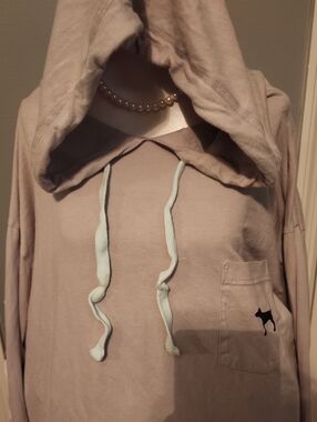 PINK Victoria's Secret Light Taupe Hoodie with Mint Drawstrings